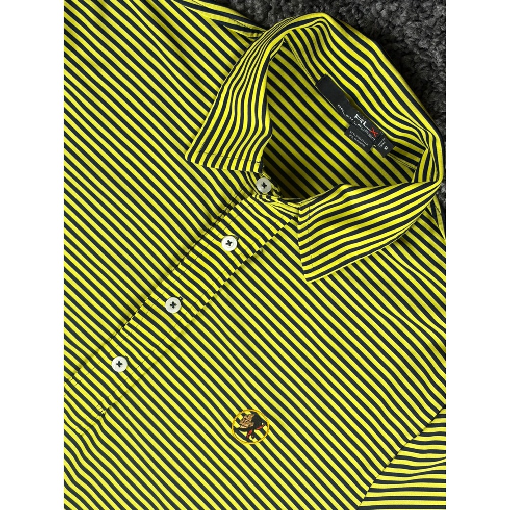 RLX Ralph Lauren Mens Seminoles Golf Club Striped Polo Shirt Yellow Navy Size M